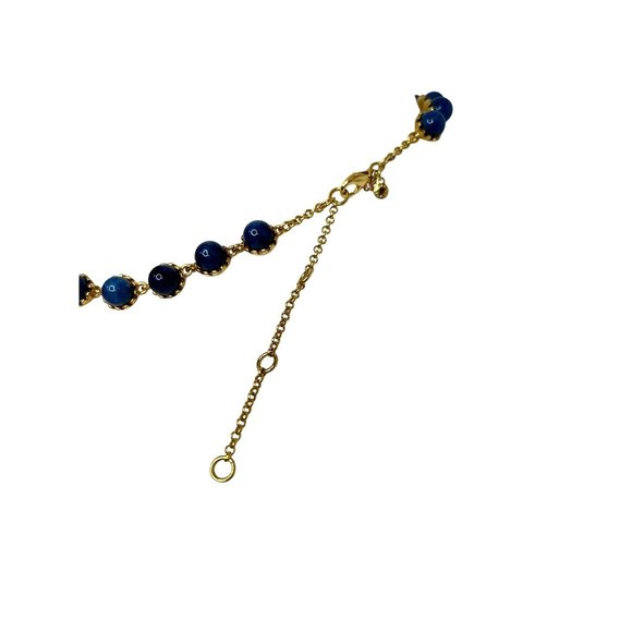 Ann Taylor Lapis Lazuli Statement Necklace 21” Round Beads Gold Tone Vtg Adjust - Picture 8 of 17
